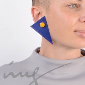 Auskarų sistema prie ausies geltoni, skirtingo dydžio su mėlyna - juoda oda
